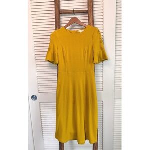 Boden Mustard Yellow Button Sleeve Fit Flare Dress UK 10 US 6